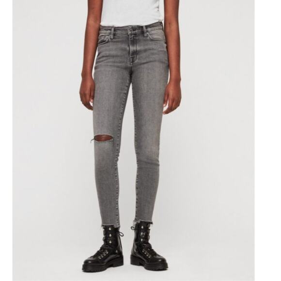 AllSaints Grace Grey Destroy Ankle Jeans - Picture 1 of 9